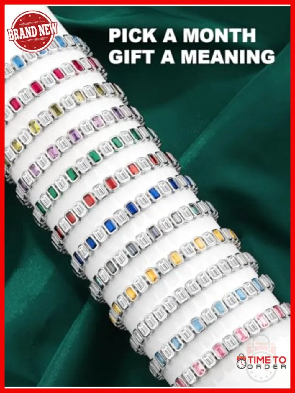 Sterling Silver Tennis Bracelet with Emerald Cut Stones and Adjustable Slider